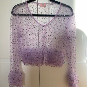 Dyspnea tea cosy cardi in lilac purple size large. Never worn.